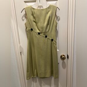 Sleeveless Silk Sage Shift Vintage Dress with Diagonal Button Detail
